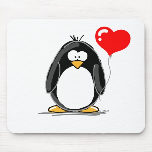 ハートの気球を持つペンギン マウスパッド (正面)