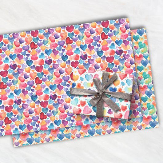 ハートの水色カラフルかわいい愛の甘いパターン ラッピングペーパーシート