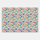 ハートの水色カラフルかわいい愛の甘いパターン ラッピングペーパーシート (正面3)