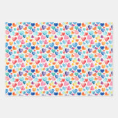 ハートの水色カラフルかわいい愛の甘いパターン ラッピングペーパーシート (正面)