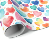 ハートの水色カラフルかわいい愛の甘いパターン ラッピングペーパー (ロールコーナー)