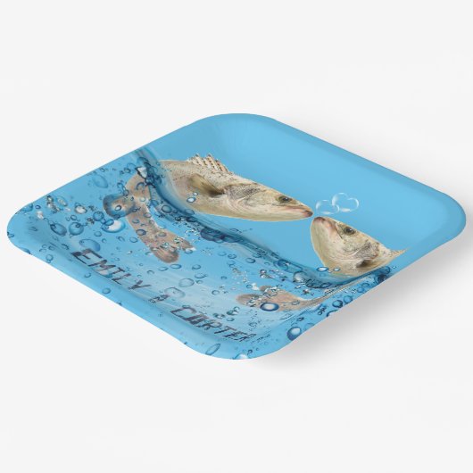 ハートの泡と一緒に水の中の結婚式の魚 ペーパープレート (傾斜あり)