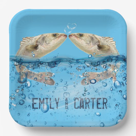 ハートの泡と水中の結婚魚 ペーパープレート (正面)