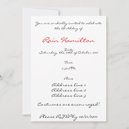 ハートの洗練されたパーティの招待状の女王 招待状 (裏面)