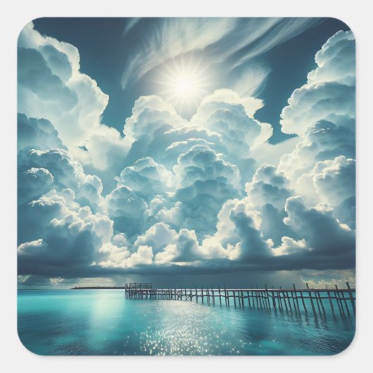 ハートの海ピアの上の雲 スクエアシール (正面)