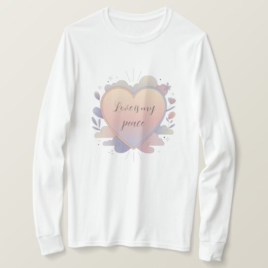ハートの淡い色合いのイラスト Tシャツ (デザイン正面)