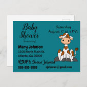 ハートの点のベビーシャワーを持つおもしろいな牛 インビテーションポストカード (正面/裏面)