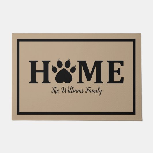 ハートの犬の足跡 - HOME- 名入れ可能 ドアマット (正面)