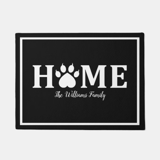 ハートの犬の足跡 - HOME- 名入れ対応 ドアマット (正面)