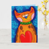 ハートの猫のグリーティングカード カード (黄色い花)