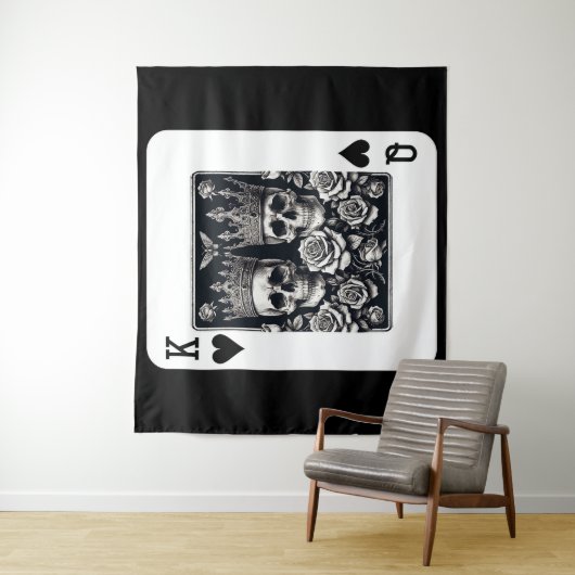 ハートの王と女王のドクロとバラ タペストリー (インサイチュ)