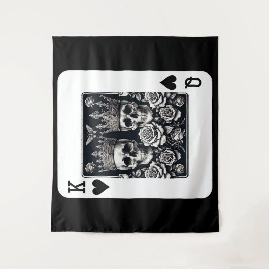 ハートの王と女王のドクロとバラ タペストリー (正面)