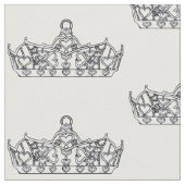 ハートの王冠のティアラの生地の白黒女王 ファブリック (クローズアップ)