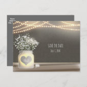 ハートの発光メイソンジャーとベイビーズブレスのウェディング 案内ポストカード (正面/裏面)