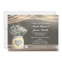 ハートの発光メイソンジャーとベイビーズブレスの招待状