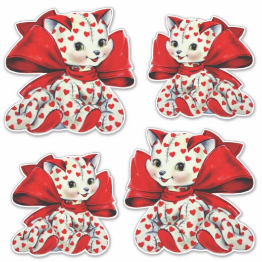 ハートの白い子猫 バレンタイン ヴィンテージ アート シール (正面)