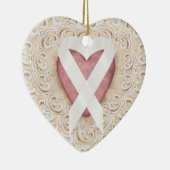 ハートの白い肺がんリボン – SRF セラミックオーナメント (右)