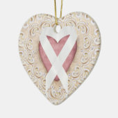 ハートの白い肺がんリボン – SRF セラミックオーナメント (左)