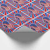 ハートの白と青の縞模様 ラッピングペーパー (角)