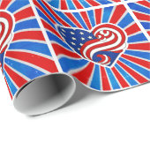 ハートの白と青の縞模様 ラッピングペーパー (ロールコーナー)