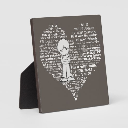 ハートの白文字を塗りつぶし/ダークブラウン フォトプラーク (正面)