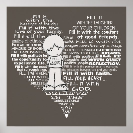 ハートの白文字を塗りつぶし/ダークブラウン ポスター (正面)