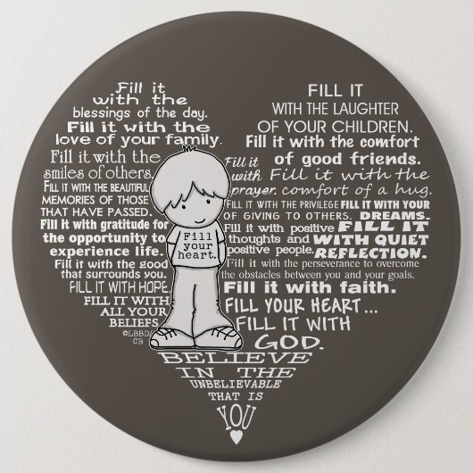 ハートの白文字を塗りつぶし/ダークブラウン 缶バッジ (正面)