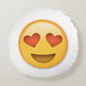 ハートの目の円形のEmojiの枕 ラウンドクッション (正面)
