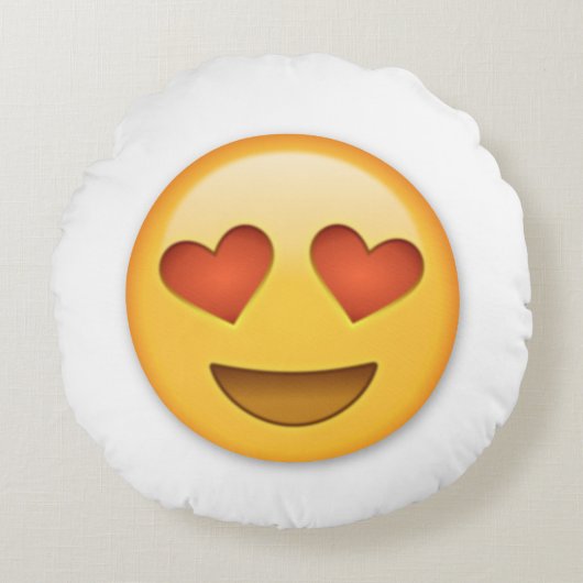 ハートの目の円形のEmojiの枕 ラウンドクッション (正面)