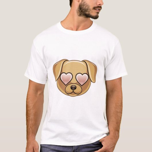 ハートの目をした子犬の顔の絵文字 かわいいラブ Tシャツ (正面)