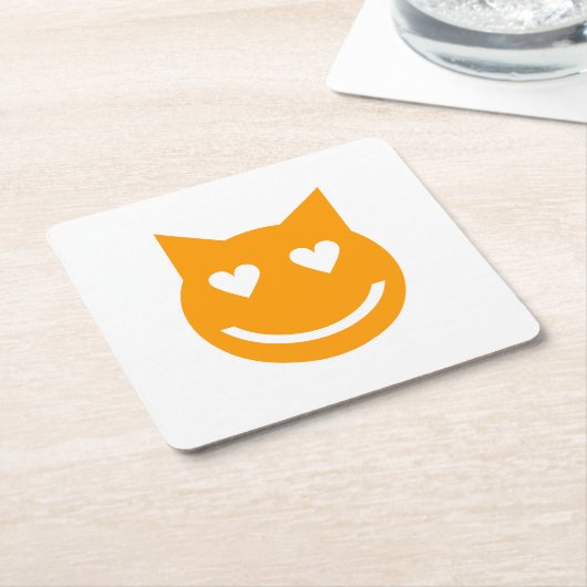 ハートの目をした猫の絵文字 スクエアペーパーコースター (アングル)