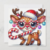 ハートの眼鏡をかけた遊び心のあるトナカイ シーズンカード (正面)