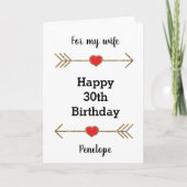 ハートの矢印が赤と金ゴールドの妻の誕生日 カード (正面)