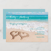 ハートの砂のビーチウェディング 招待状 (正面/裏面)