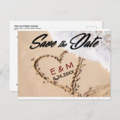 ハートの砂のビーチショア日付カードを保存 インビテーションポストカード (正面/裏面)