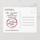 ハートの砂のビーチショア日付カードを保存 インビテーションポストカード (裏面)