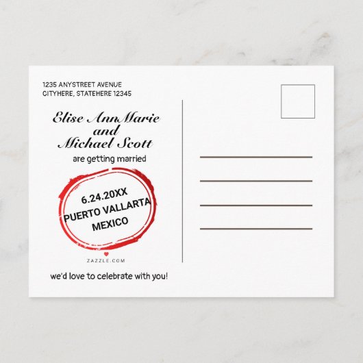 ハートの砂のビーチショア日付カードを保存 インビテーションポストカード (裏面)