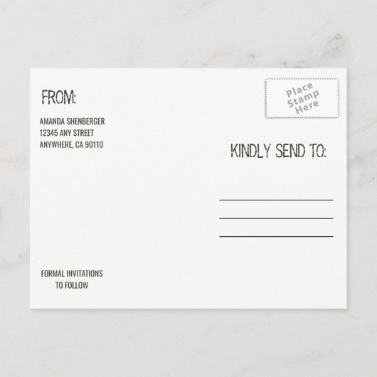 ハートの砂のビーチショア日付カードを保存 案内ポストカード (裏面)