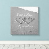 ハートの砂のビーチ写真キャンバス印刷 キャンバスプリント (インサイチュ (ウッドフロア))