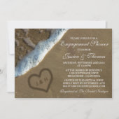 ハートの砂のビーチ婚約シャワー 招待状 (正面)