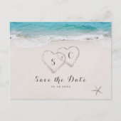 ハートの砂のビーチ日付を保存 案内ポストカード (正面)