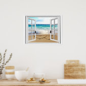 ハートの砂のフェイクビーチ表示 ポスター (キッチン)