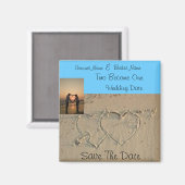 ハートの砂のロマンチックな写真を保存する日付の磁石 マグネット (正面/裏面)