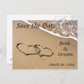 ハートの砂の日付はがきを保存 案内ポストカード (正面/裏面)