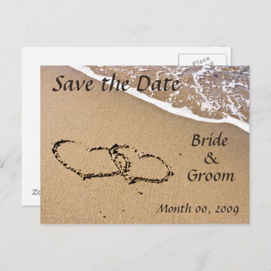 ハートの砂の日付はがきを保存 案内ポストカード (正面/裏面)