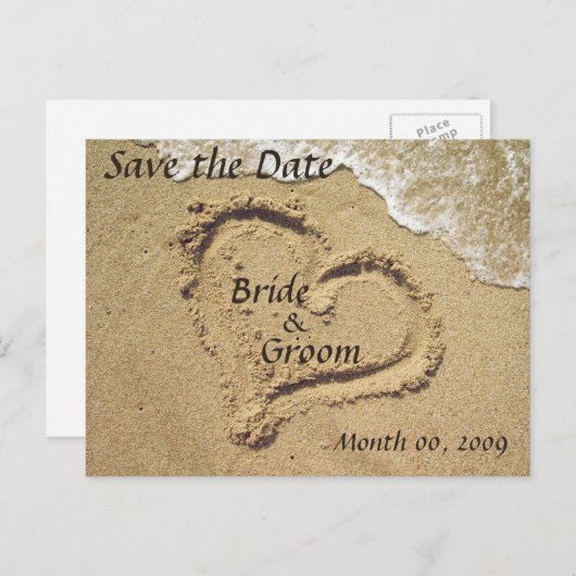 ハートの砂の日付はがきを保存 案内ポストカード (正面/裏面)