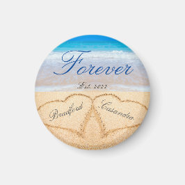 ハートの砂の海岸の思い出に残るカップルの名前 マグネット
