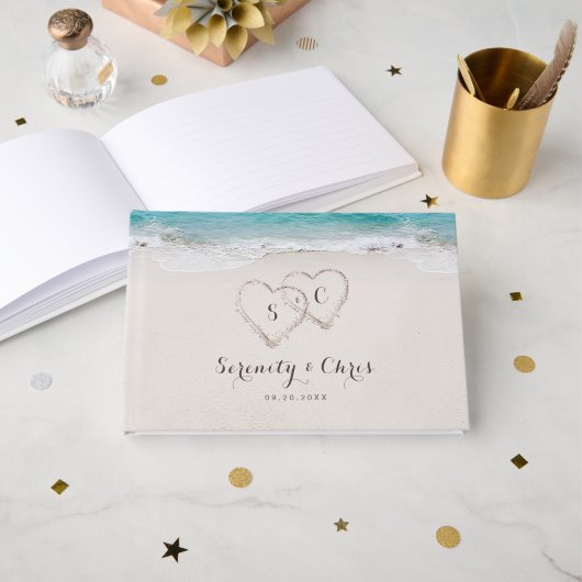 ハートの砂地ビーチ結婚式 ゲストブック (正面見開き)