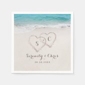 ハートの砂地ビーチ結婚式 スタンダードカクテルナプキン (正面)