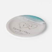 ハートの砂地ビーチ結婚式 ペーパープレート (アングル)